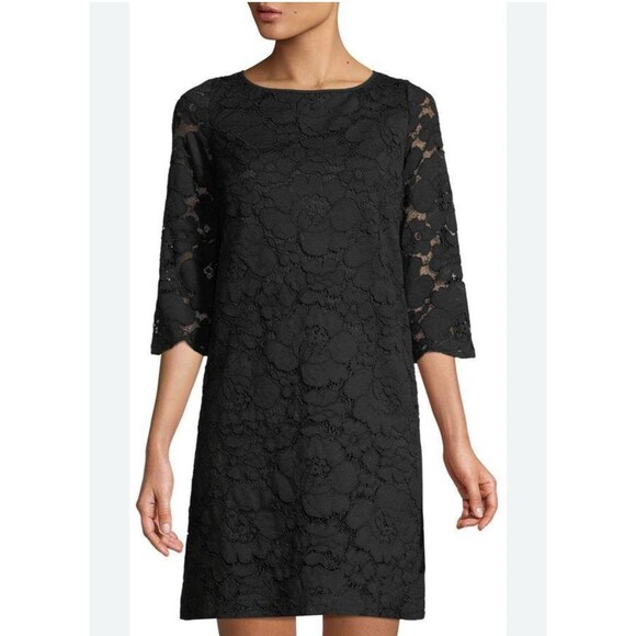 Karl Lagerfeld Paris Floral Lace Shift Dress Women's 10 Black Romantic Party - Picture 1 of 12